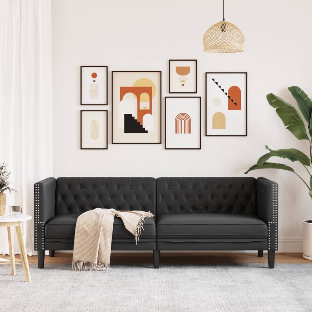 Divano Chesterfield a 3 Posti Nero in Similpelle | homemem39