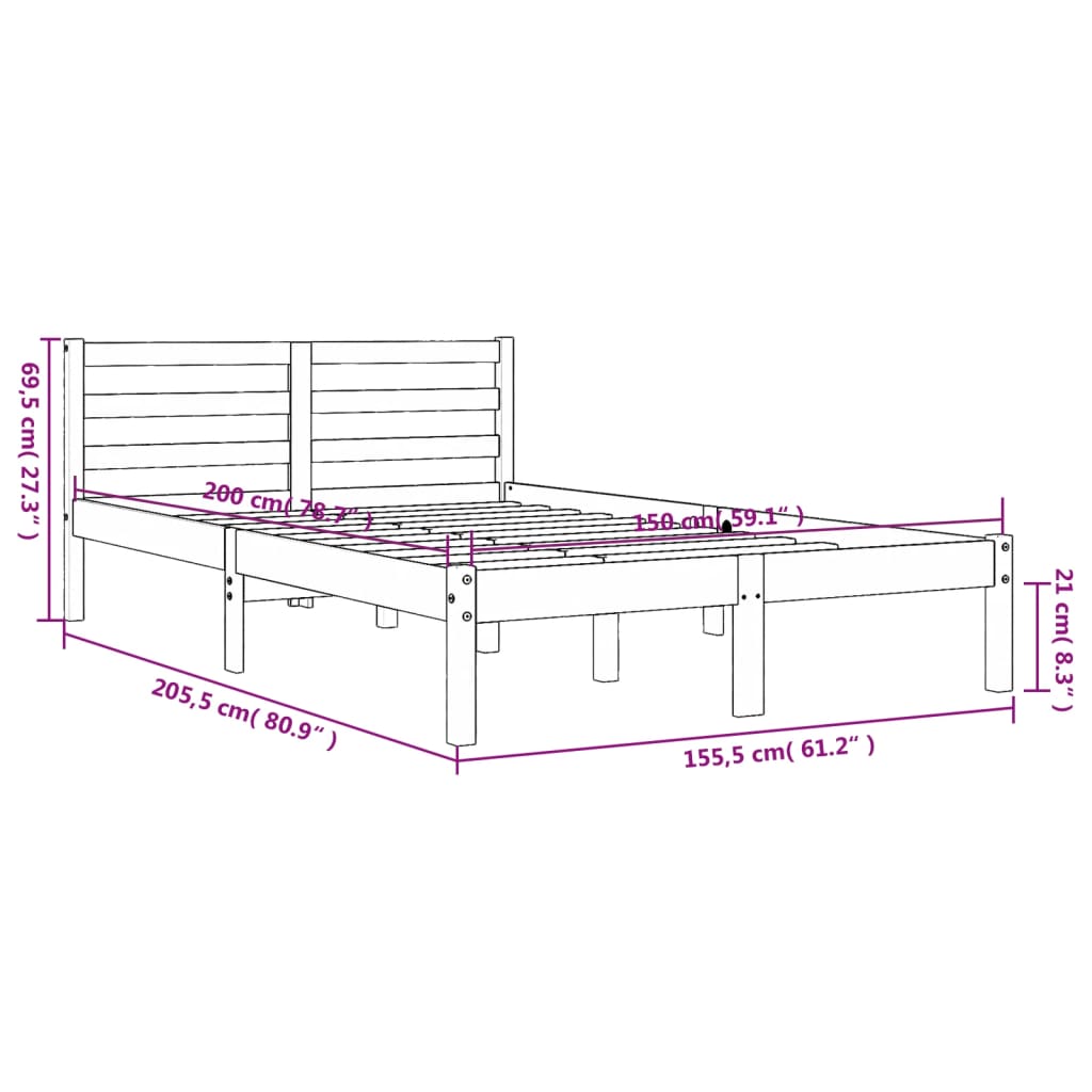Letto senza Materasso Marrone Cera 150x200 cm in Legno di Pino | homemem39