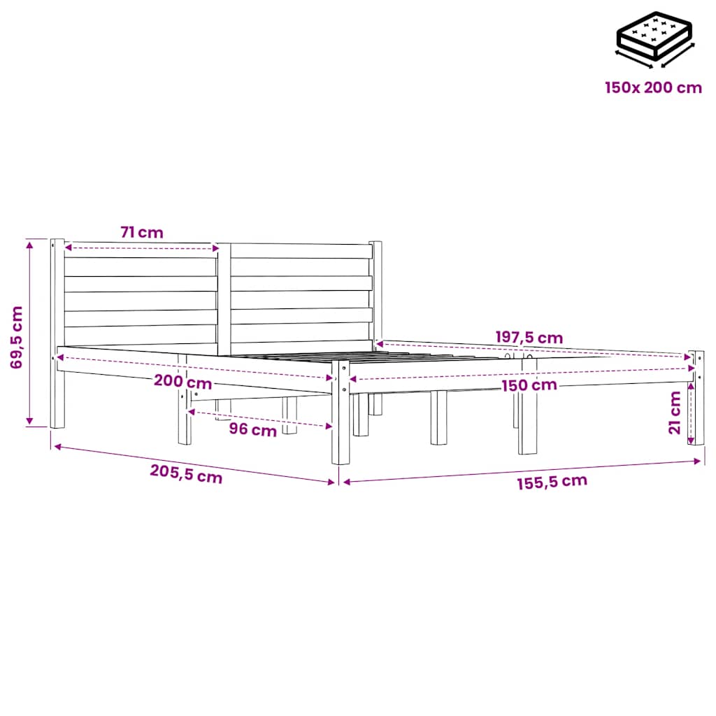 Letto senza Materasso Marrone Cera 150x200 cm in Legno di Pino