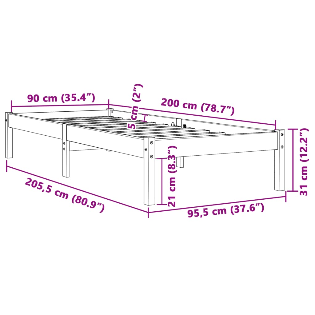 Giroletto senza Materasso Marrone Cera 90x200 cm Massello Pino | homemem39