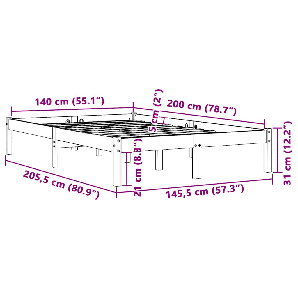 Giroletto senza Materasso Marrone Cera 140x200cm Massello Pino | homemem39