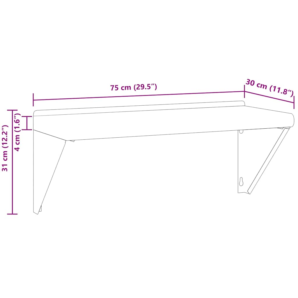 Mensola a Muro 75x30x31 cm Argento in Acciaio Inossidabile | homemem39