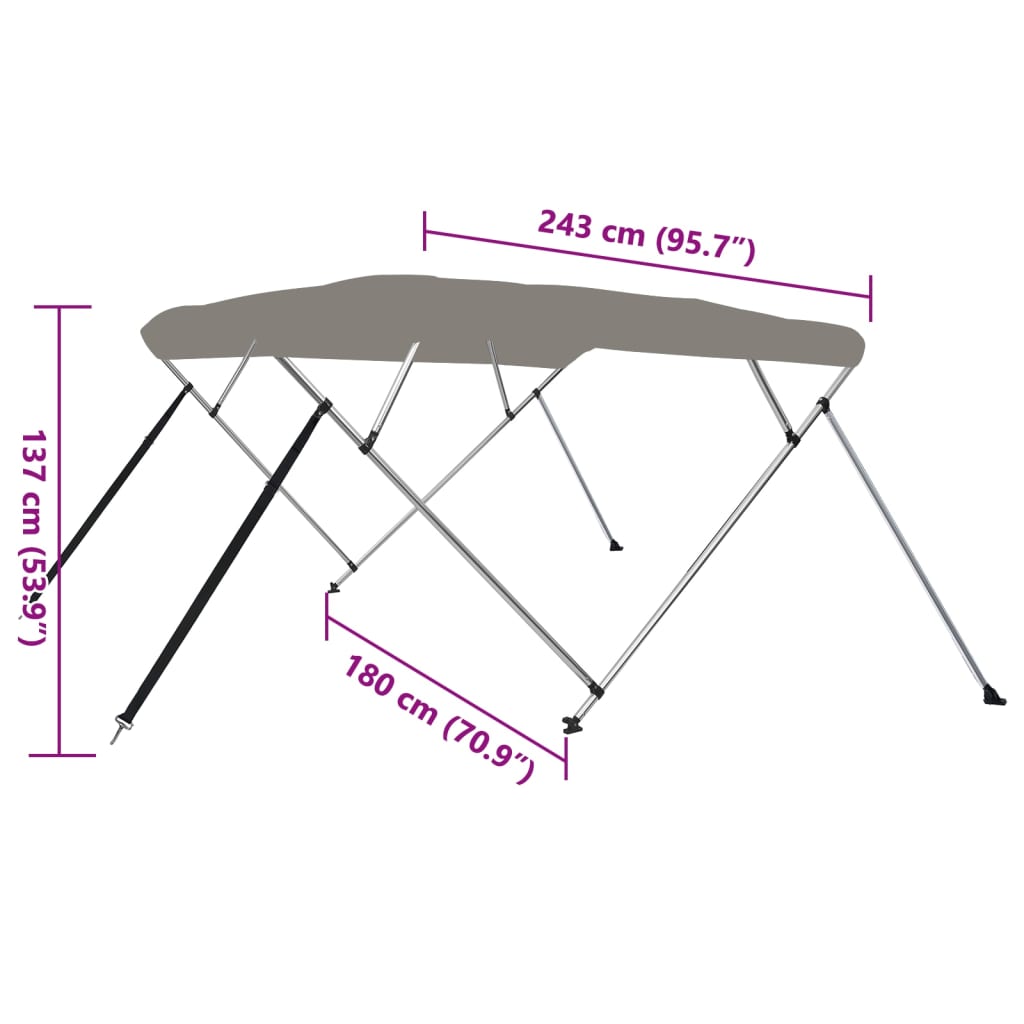 Bimini di Prua con Tendalino 4 Archi Grigio 243x180x137 cm | homemem39
