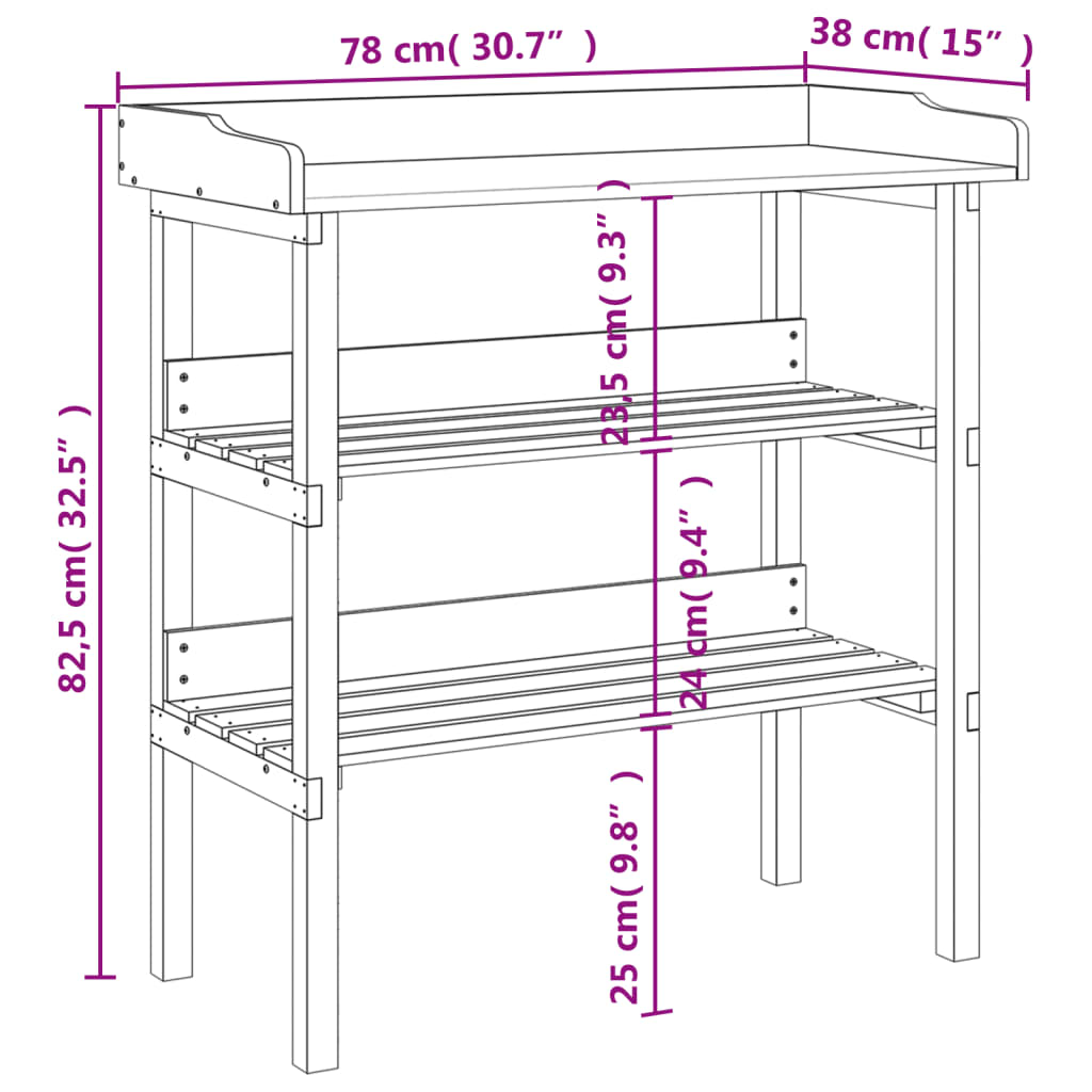 Tavolo Piante con Ripiani 78x38x,82,5cm Legno Massello Abete | homemem39