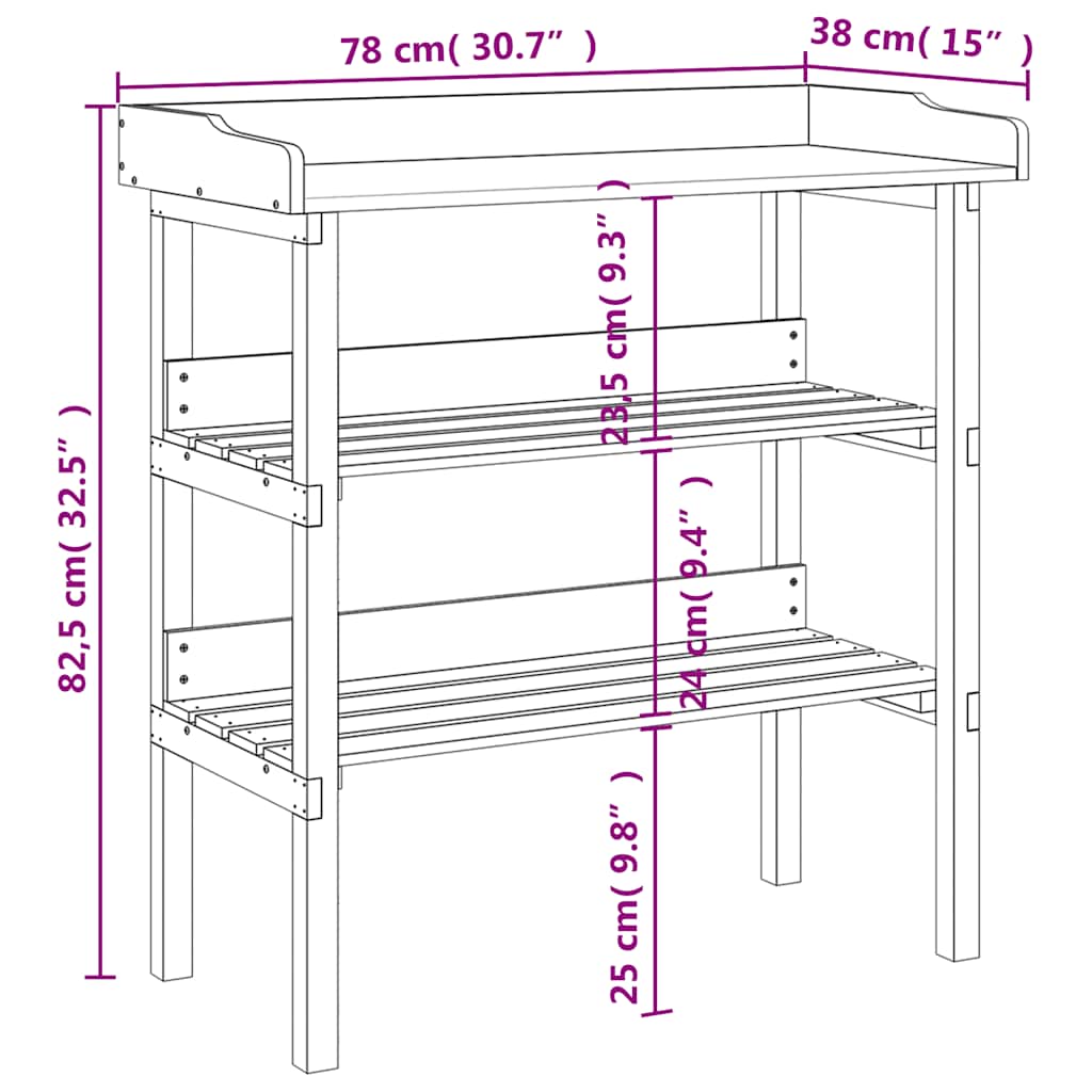 Tavolo Piante con Ripiani Marrone 78x38x,82,5cm Massello Abete | homemem39