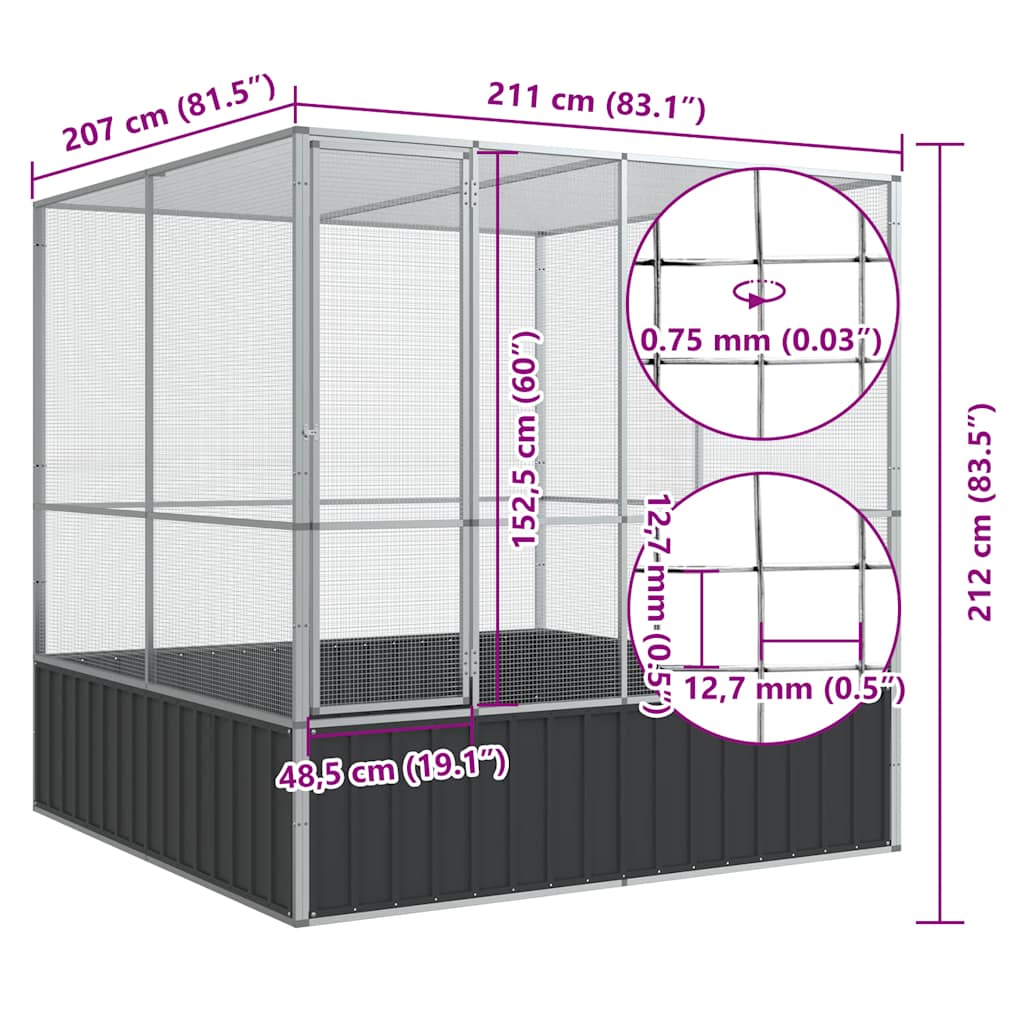 Voliera Argento 211x207x212 cm in Acciaio | homemem39