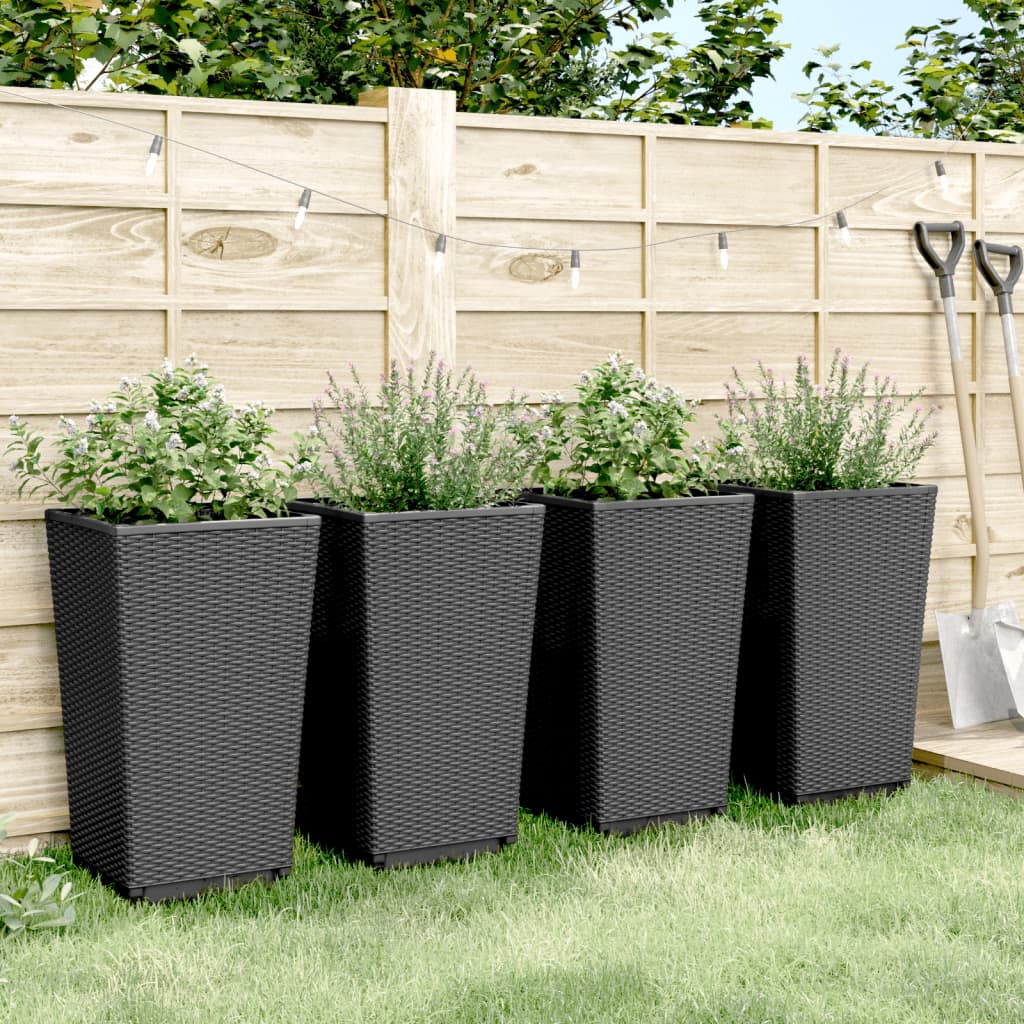 Fioriere da Giardino 4 pz Nere 32,5x32,5x57 cm in PP - homemem39