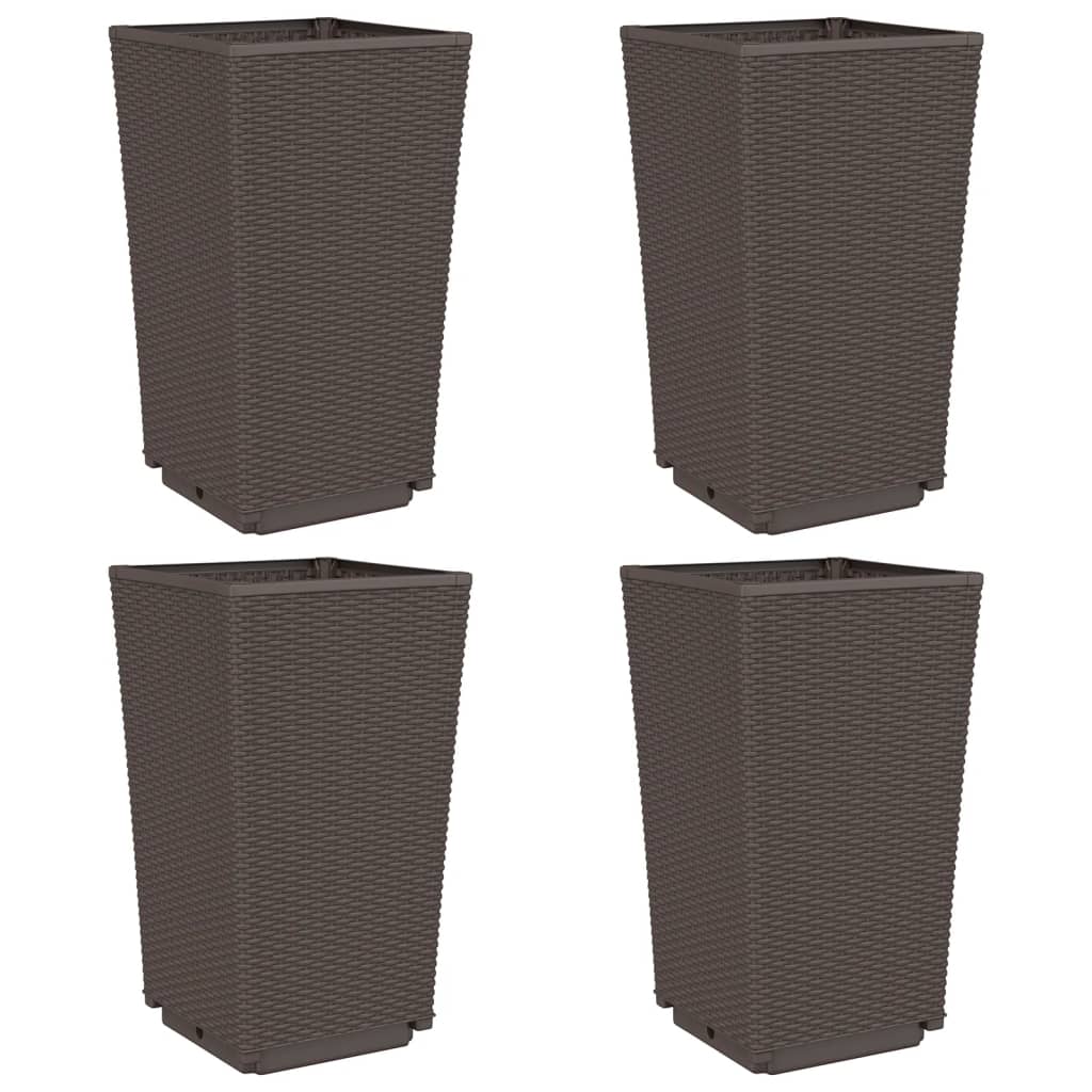 Fioriere da Giardino 4 pz Marrone 32,5x32,5x57 cm in PP