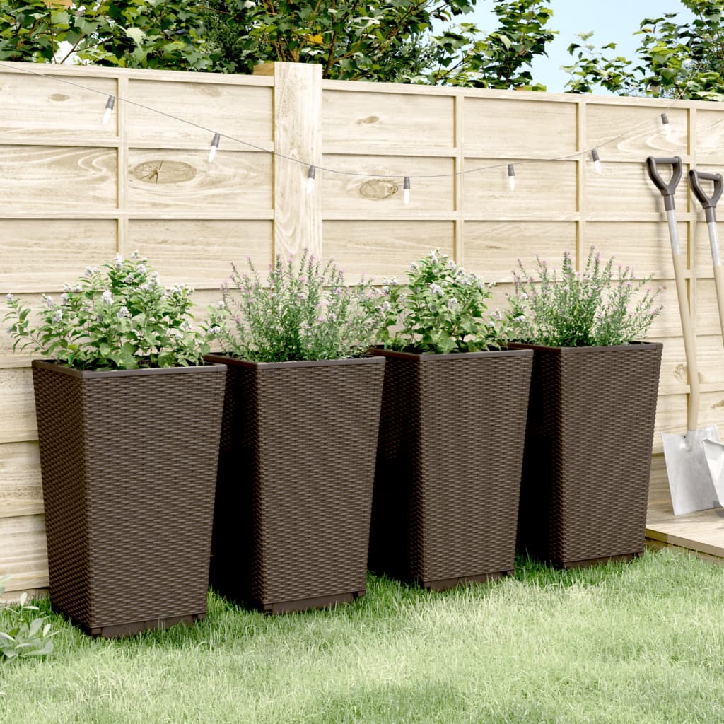 Fioriere da Giardino 4 pz Marrone 32,5x32,5x57 cm in PP