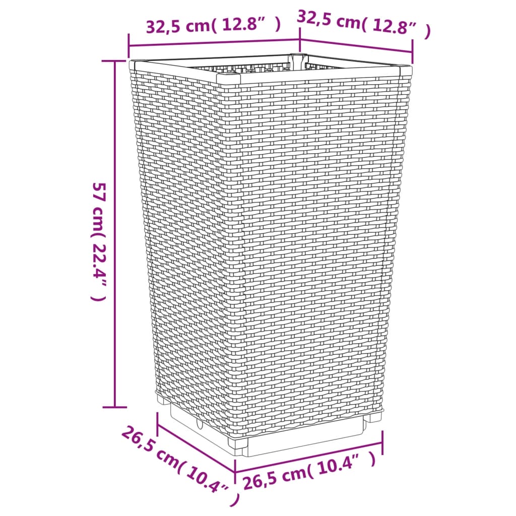 Fioriere da Giardino 4 pz Marrone 32,5x32,5x57 cm in PP