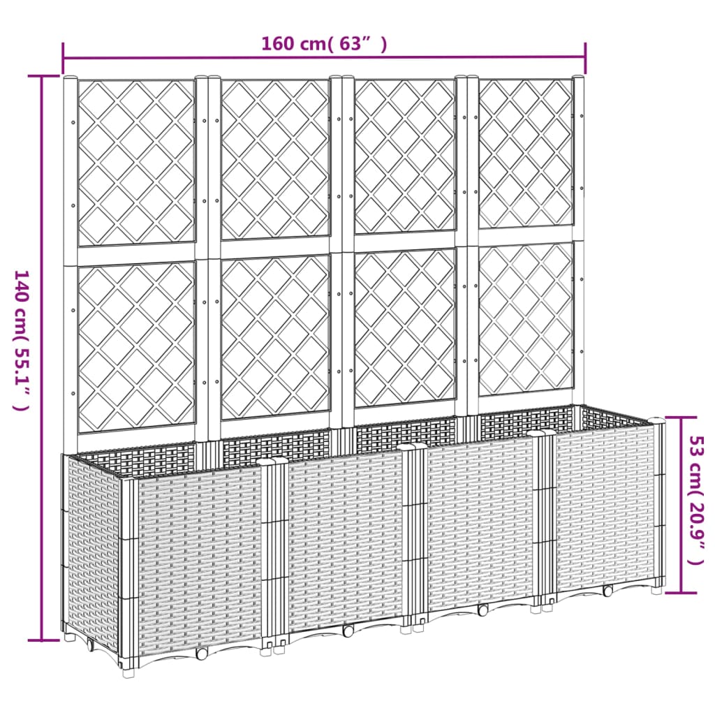 Fioriera Giardino con Traliccio Grigio Chiaro 160x40x140 cm PP