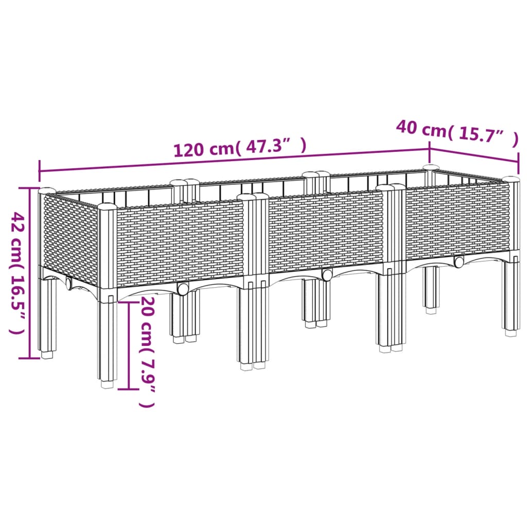 Fioriera da Giardino con Gambe Marrone 120x40x42 cm in PP | homemem39