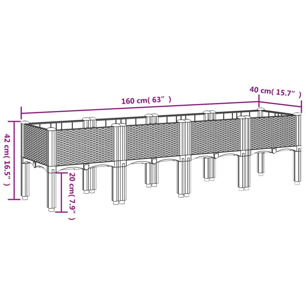 Fioriera da Giardino con Gambe Marrone 160x40x42 cm in PP | homemem39