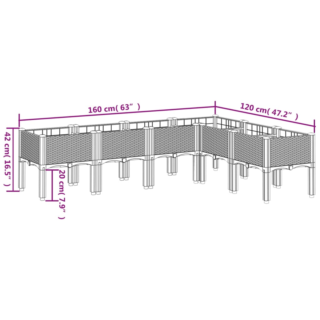 Fioriera da Giardino con Gambe Nera 160x120x42 cm in PP | homemem39
