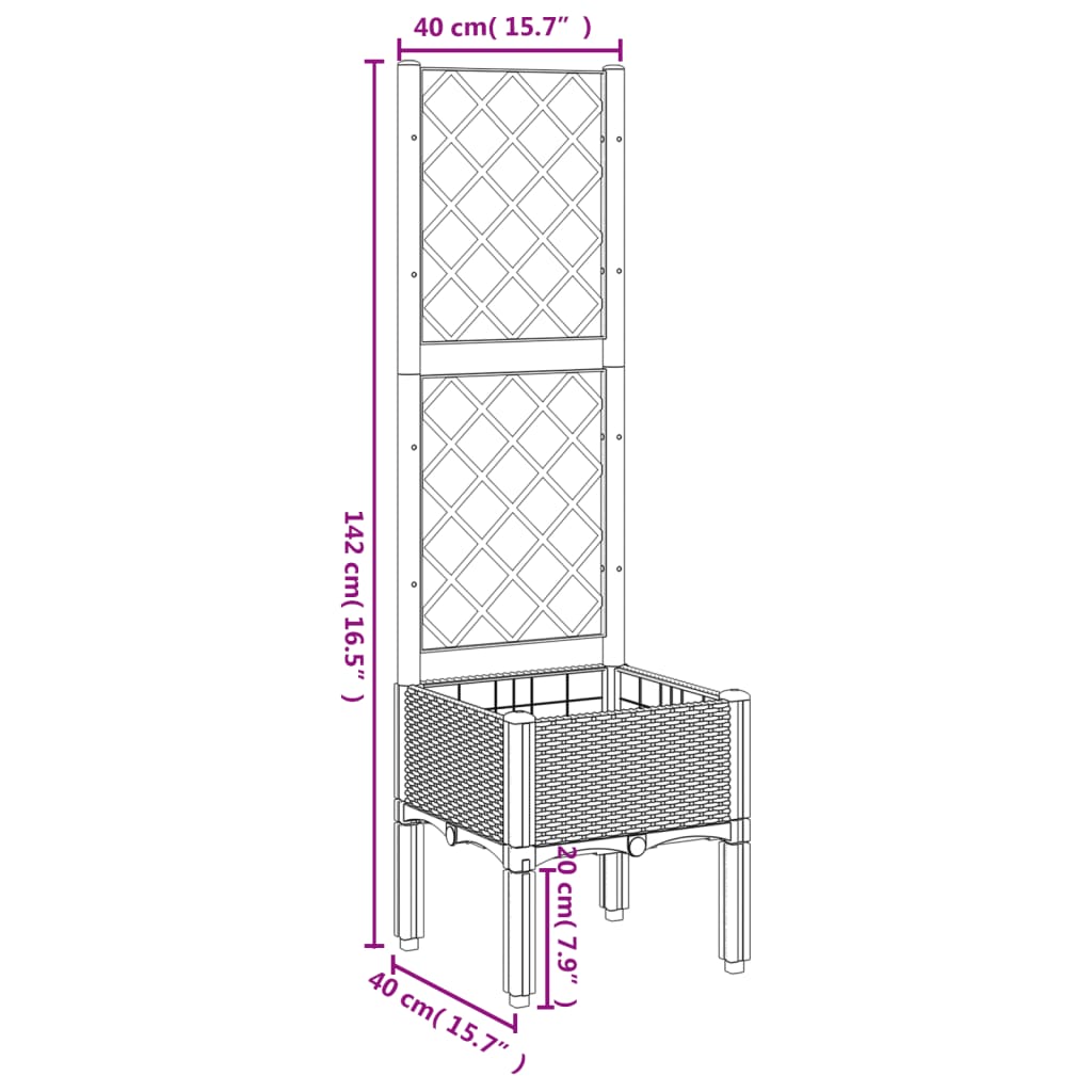 Fioriera da Giardino con Graticcio Grigio Chiaro 40x40x142cm PP | homemem39