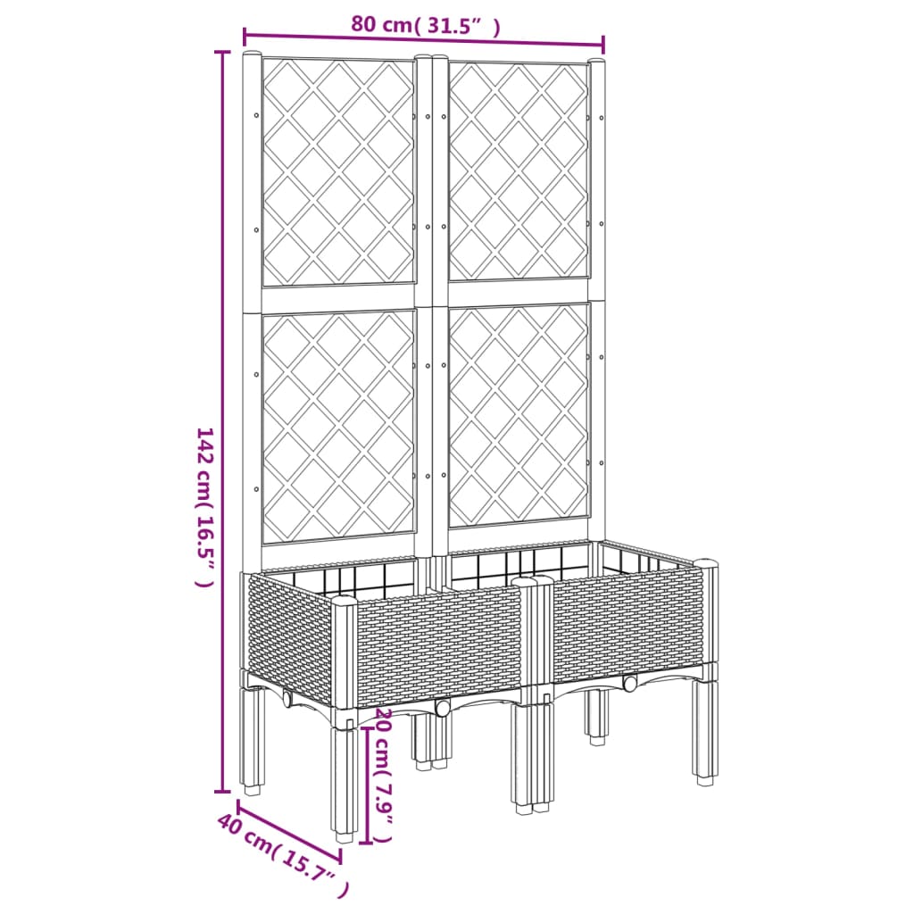 Fioriera da Giardino con Graticcio Grigio Chiaro 80x40x142cm PP | homemem39