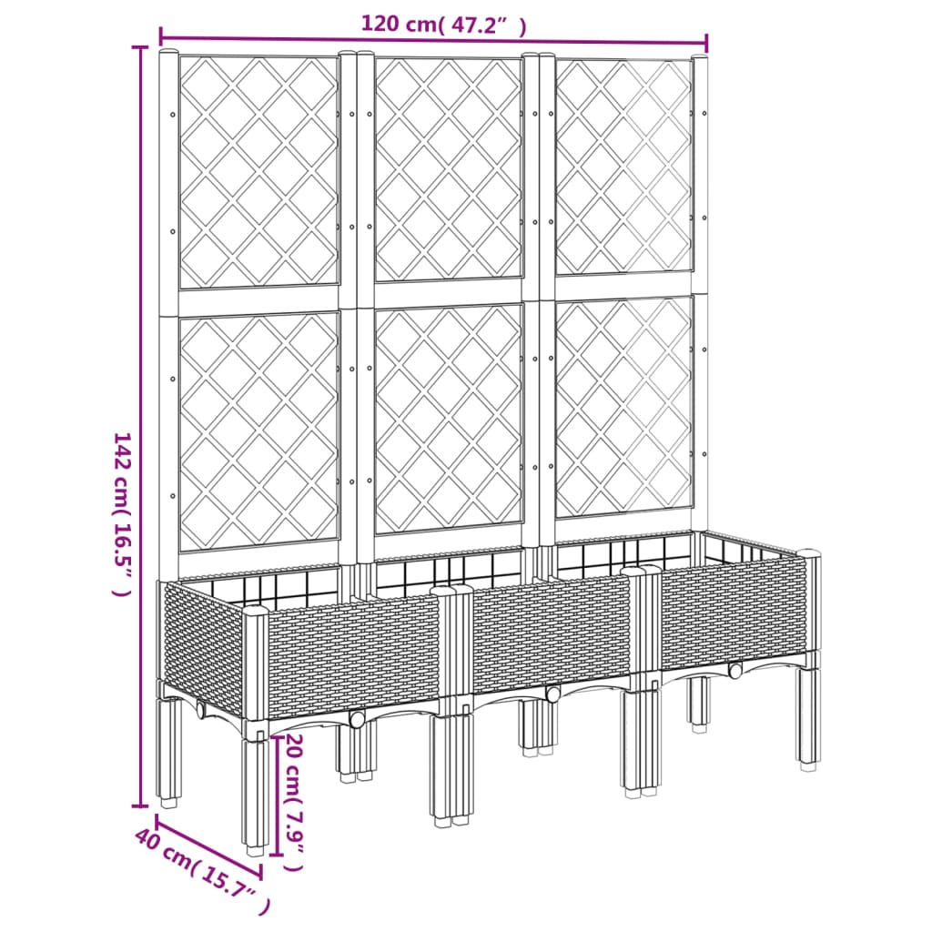 Fioriera Giardino con Traliccio Grigio Chiaro 120x40x142 cm PP | homemem39
