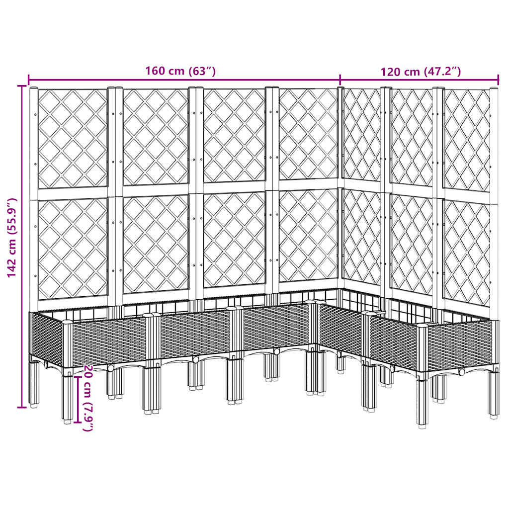 Fioriera Giardino con Graticcio Grigio Chiaro 160x120x142 cm PP