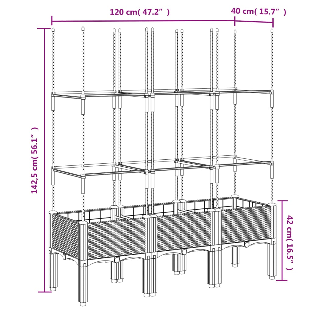 Fioriera da Giardino con Traliccio Nera 120x40x142,5 cm in PP | homemem39