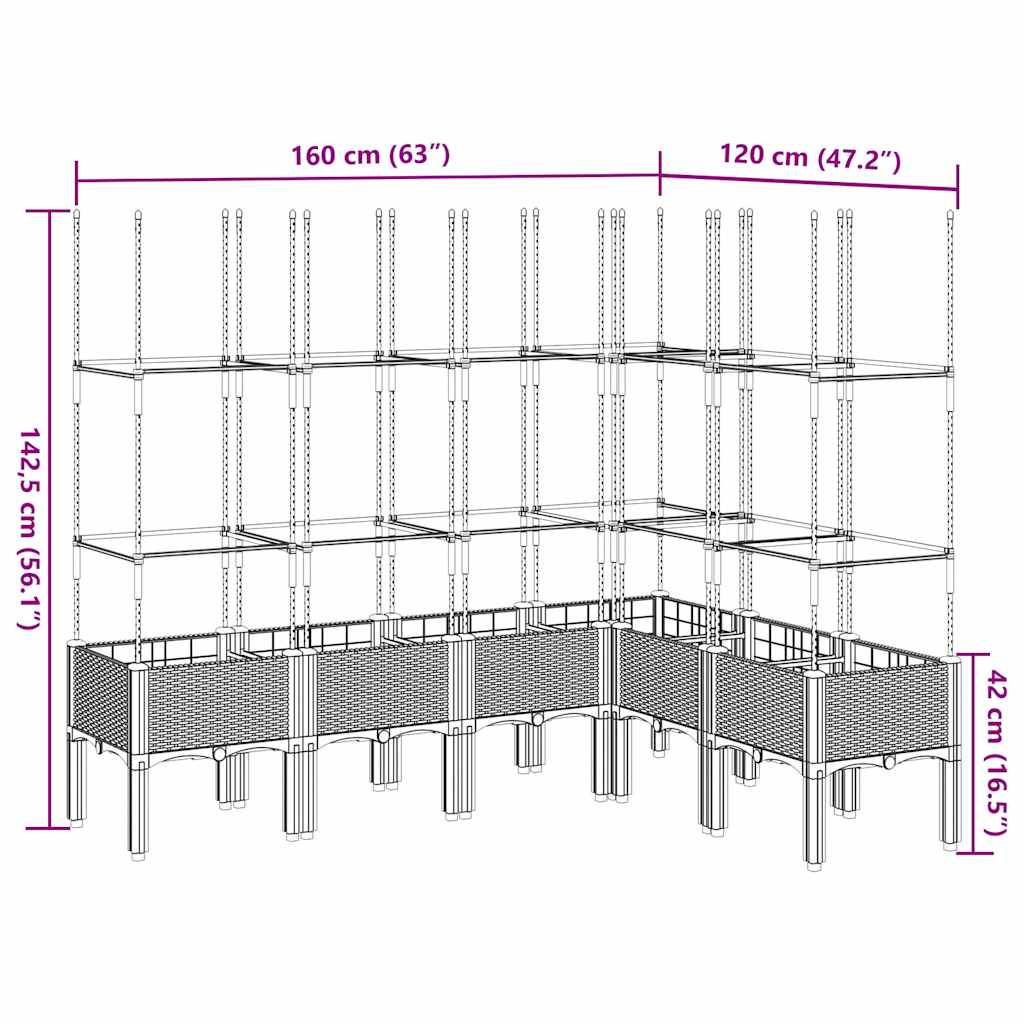Fioriera Giardino con Graticcio Marrone 160x120x142,5 cm in PP