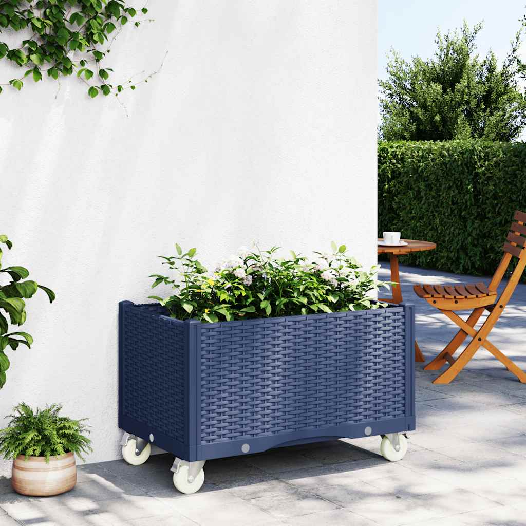 Fioriera da Giardino con Ruote Grigio Blu 80x50x54 cm in PP