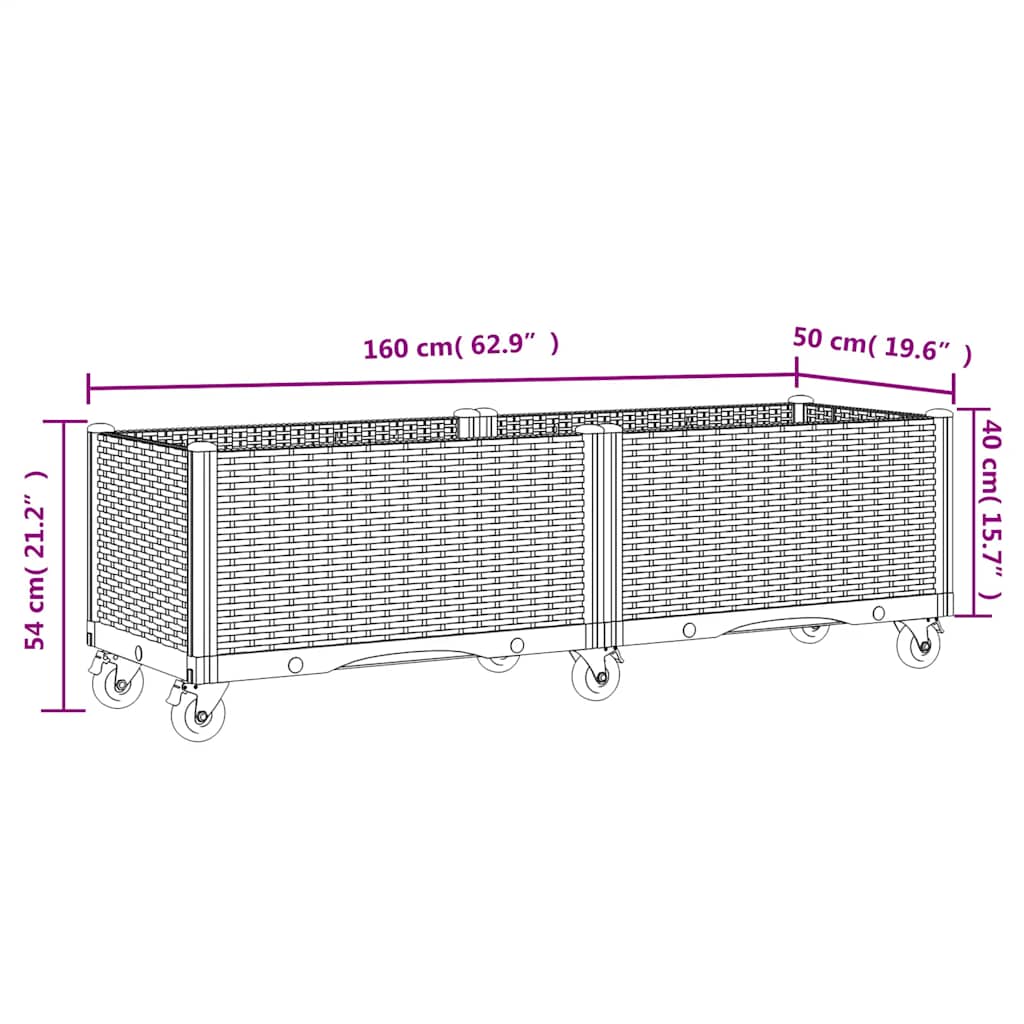 Fioriera Giardino con Ruote Grigio Blu 160x50x54 cm PP