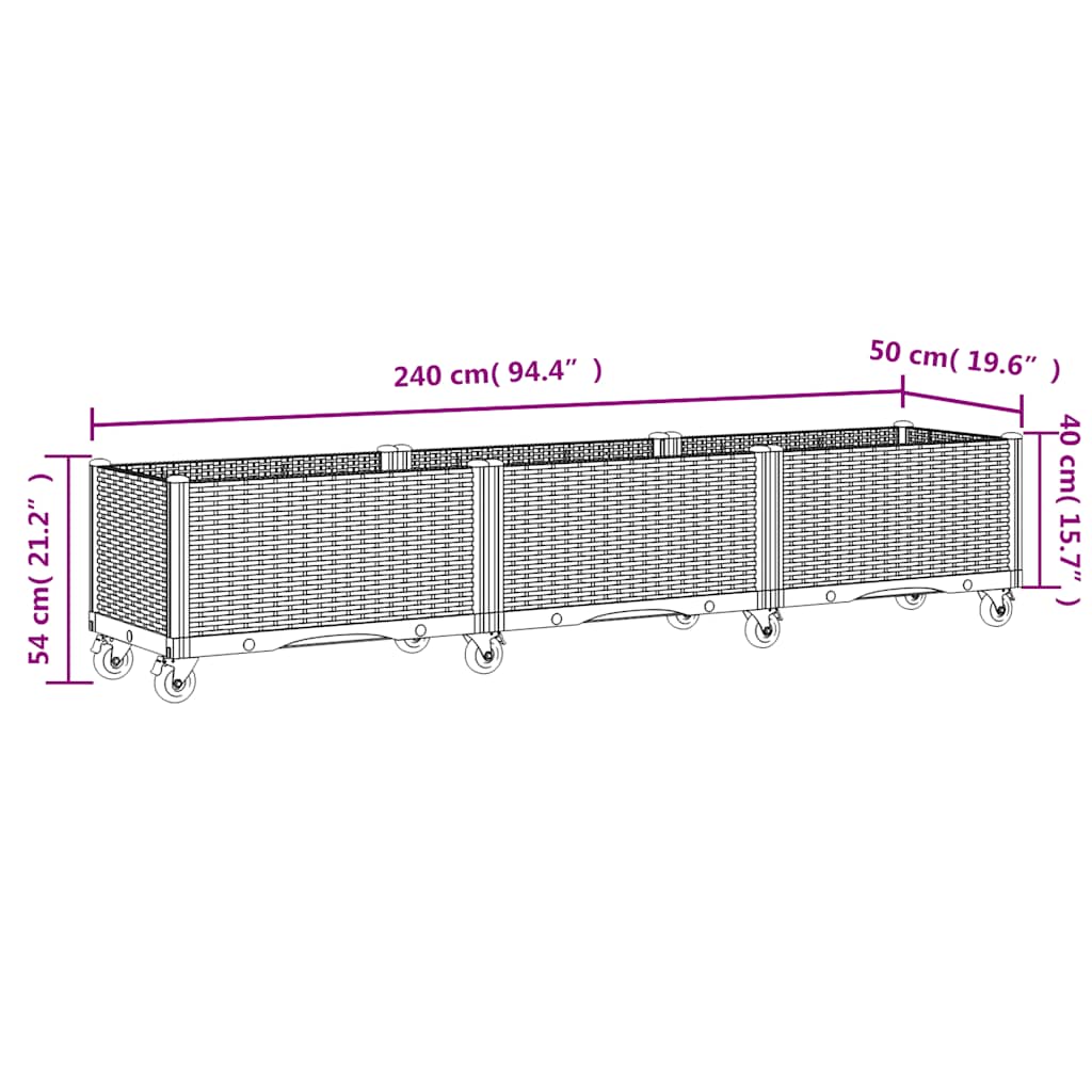 Fioriera da Giardino con Ruote Grigio Blu 240x50x54 cm in PP - homemem39