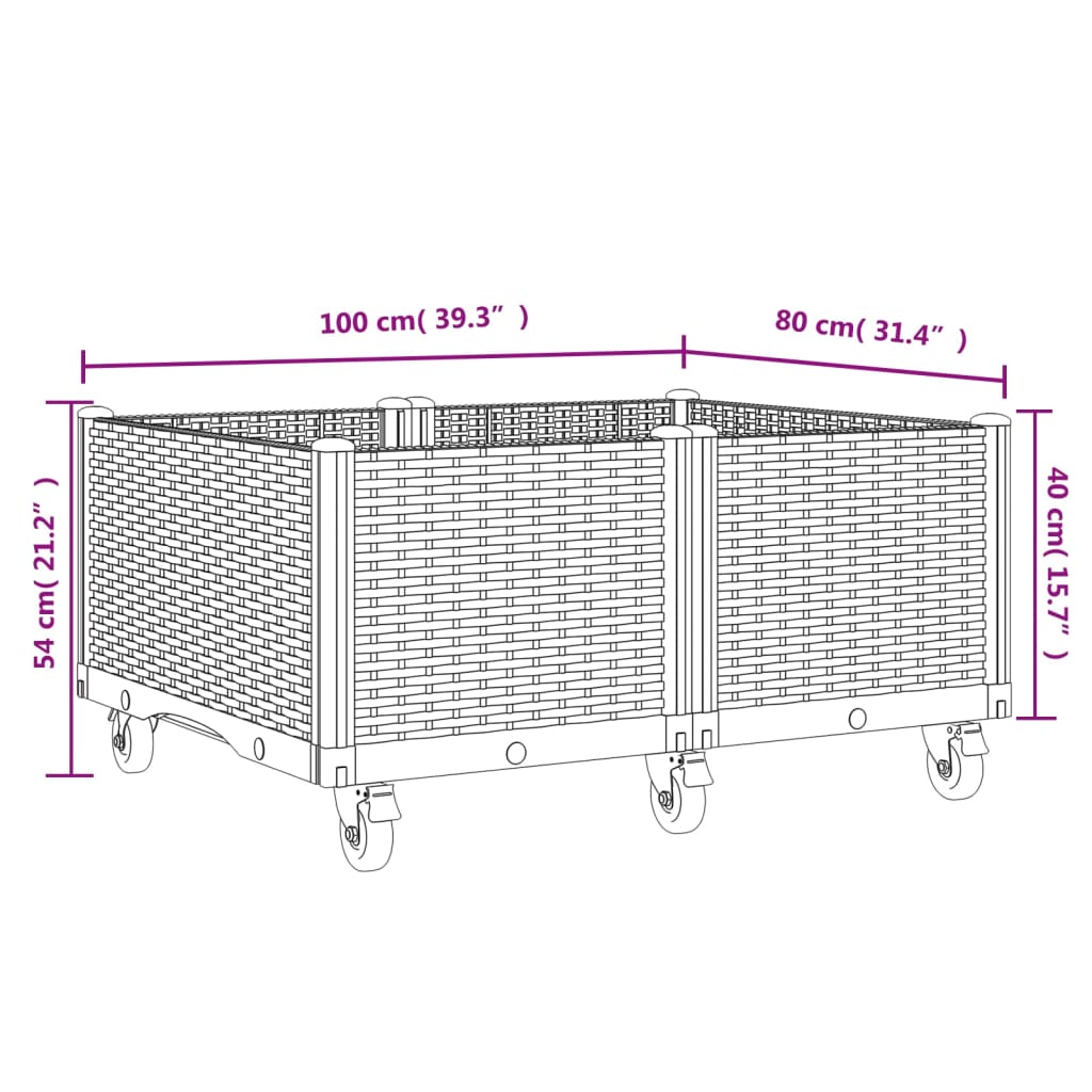 Fioriera da Giardino con Ruote Grigio Chiaro 100x80x54 cm in PP - homemem39
