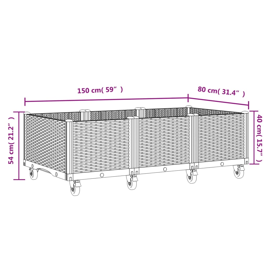Fioriera da Giardino con Ruote Grigio Chiaro 150x80x54 cm in PP - homemem39