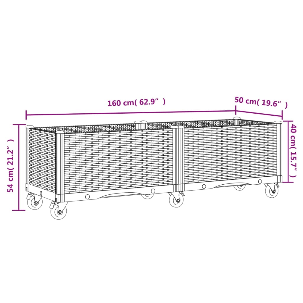 Fioriera Giardino con Ruote Grigio Chiaro 160x50x54 cm PP