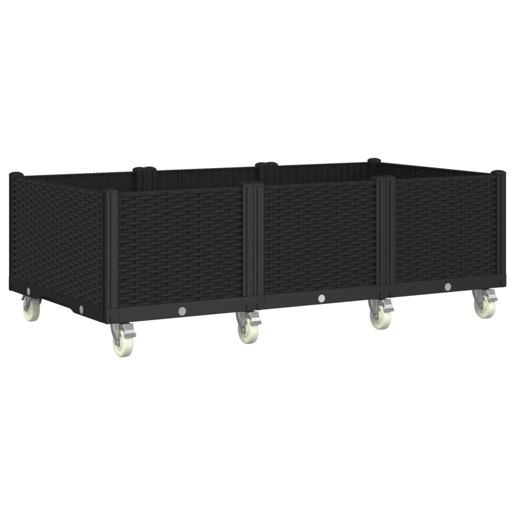 Fioriera da Giardino con Ruote Nera 150x80x54 cm in PP - homemem39
