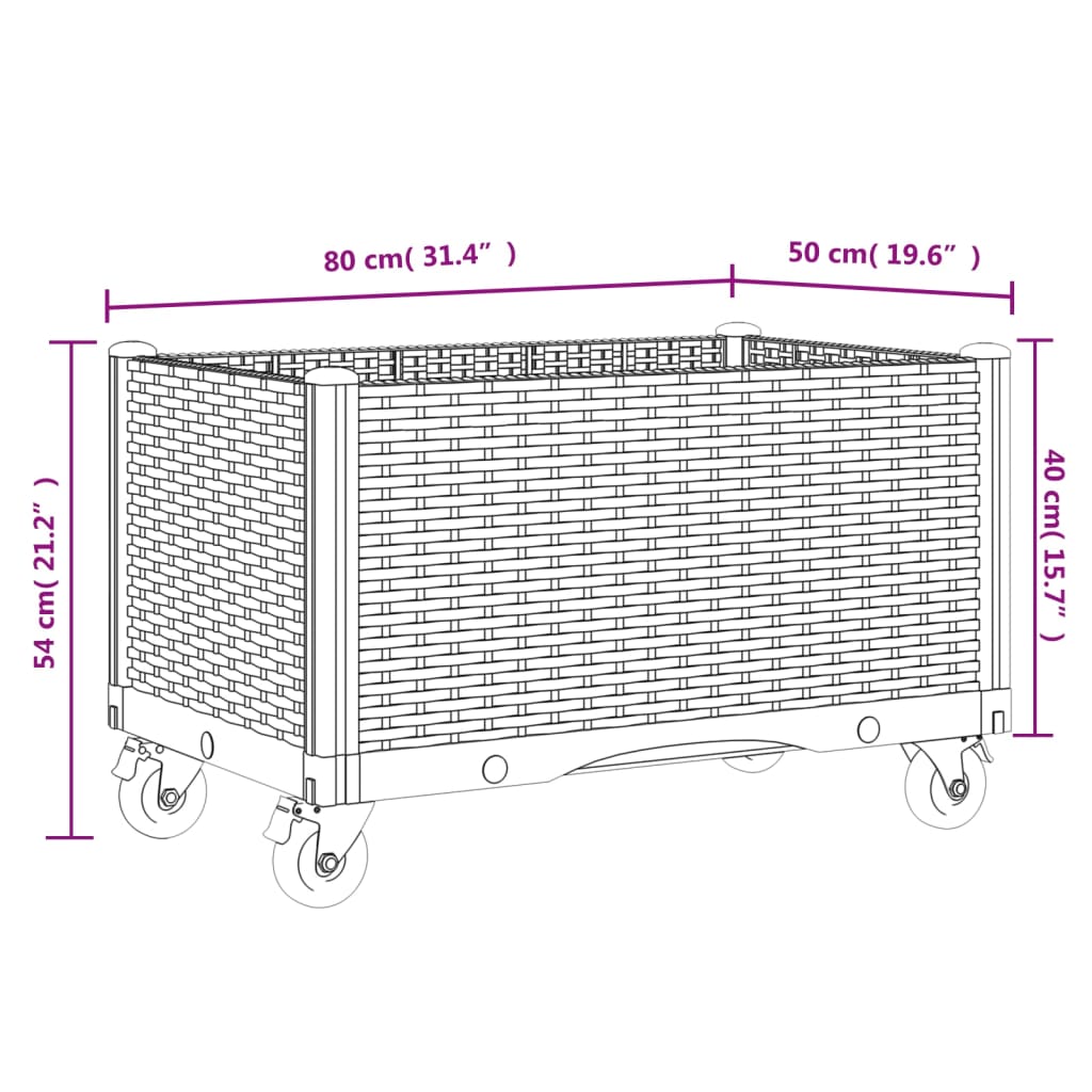 Fioriera da Giardino con Ruote Marrone 80x50x54 cm in PP