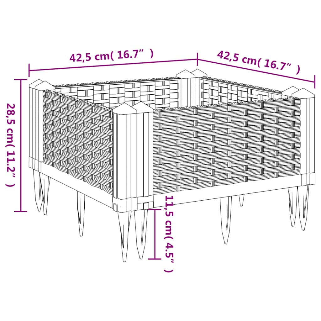 Fioriera Giardino con Picchetti Grigio Blu 42,5x42,5x28,5 cm PP | homemem39