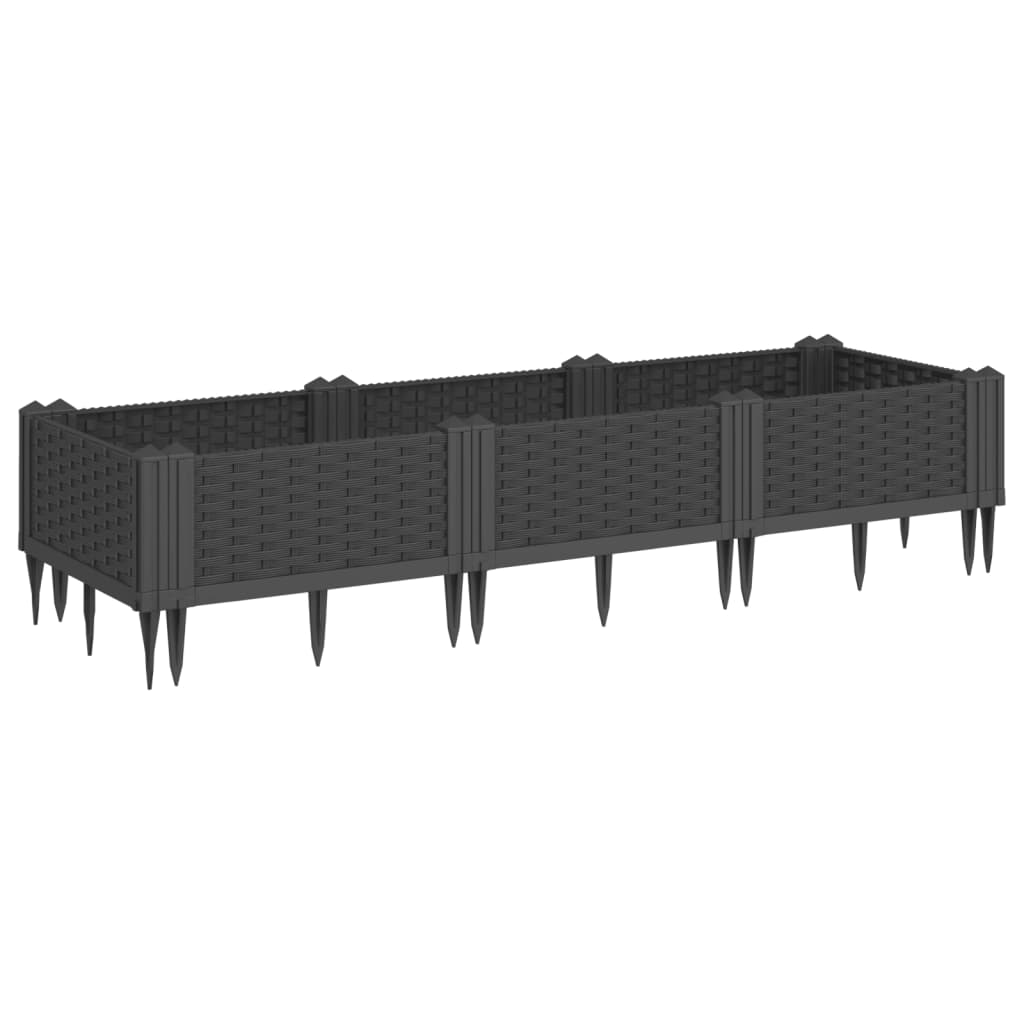 Fioriera da Giardino con Picchetti Nera 125x40x28,5 cm PP - homemem39