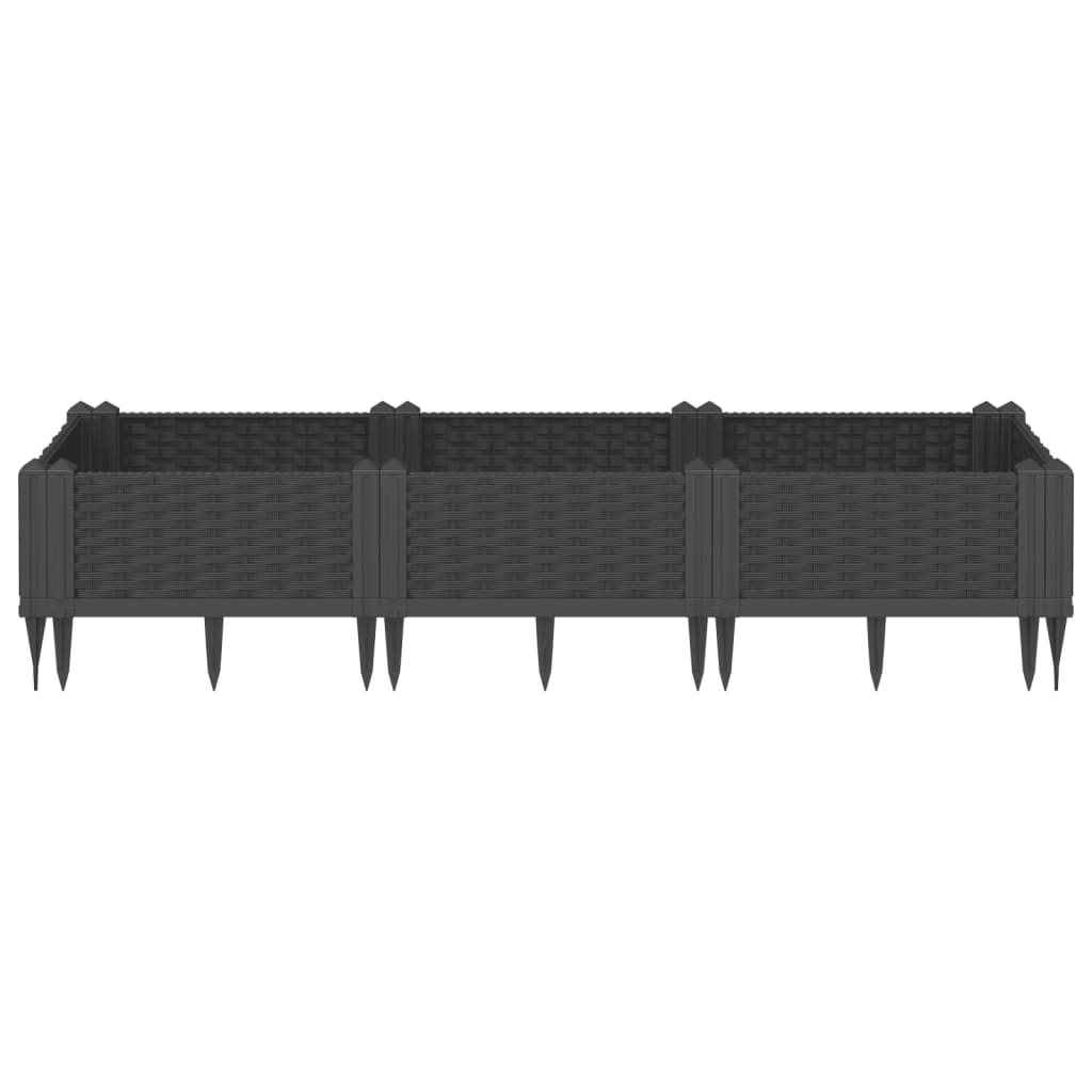 Fioriera da Giardino con Picchetti Nera 125x40x28,5 cm PP - homemem39