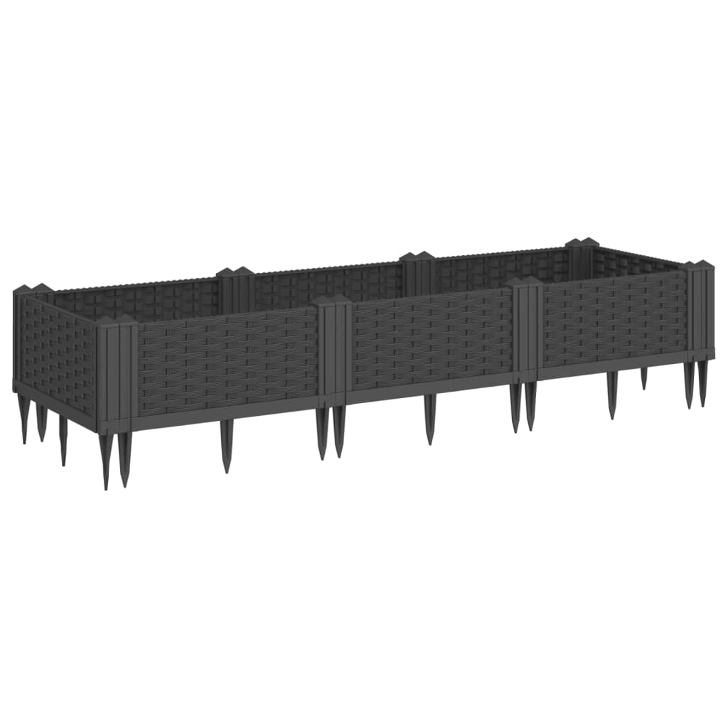 Fioriera da Giardino con Picchetti Nera 125x40x28,5 cm PP - homemem39