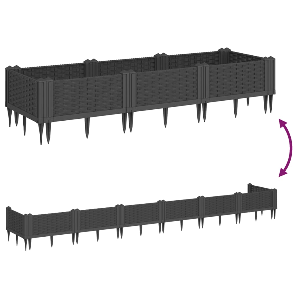 Fioriera da Giardino con Picchetti Nera 125x40x28,5 cm PP - homemem39