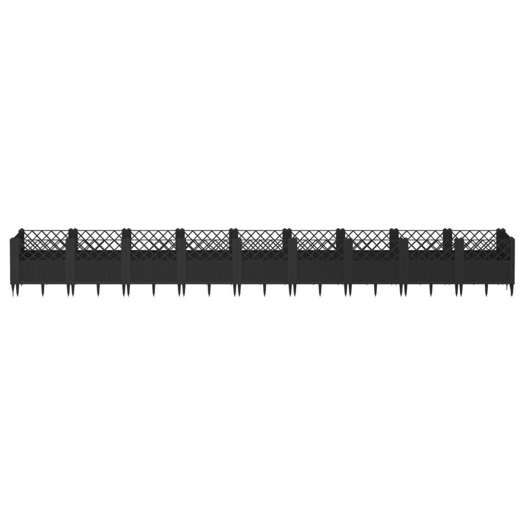 Fioriera da Giardino con Picchetti Nera 363,5x43,5x43,5 cm PP