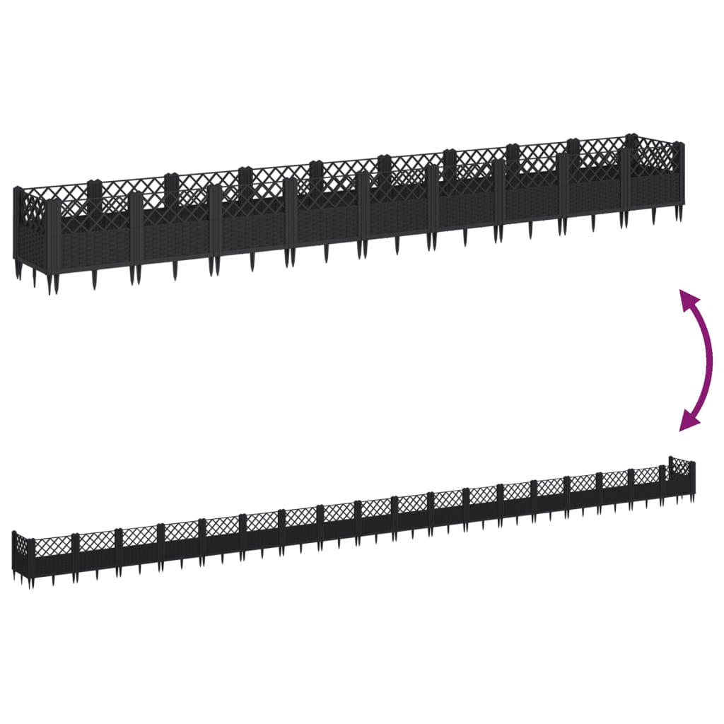 Fioriera da Giardino con Picchetti Nera 363,5x43,5x43,5 cm PP