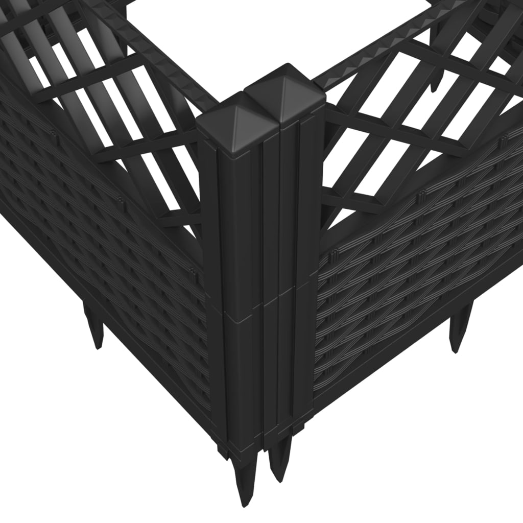 Fioriera da Giardino con Picchetti Nera 363,5x43,5x43,5 cm PP