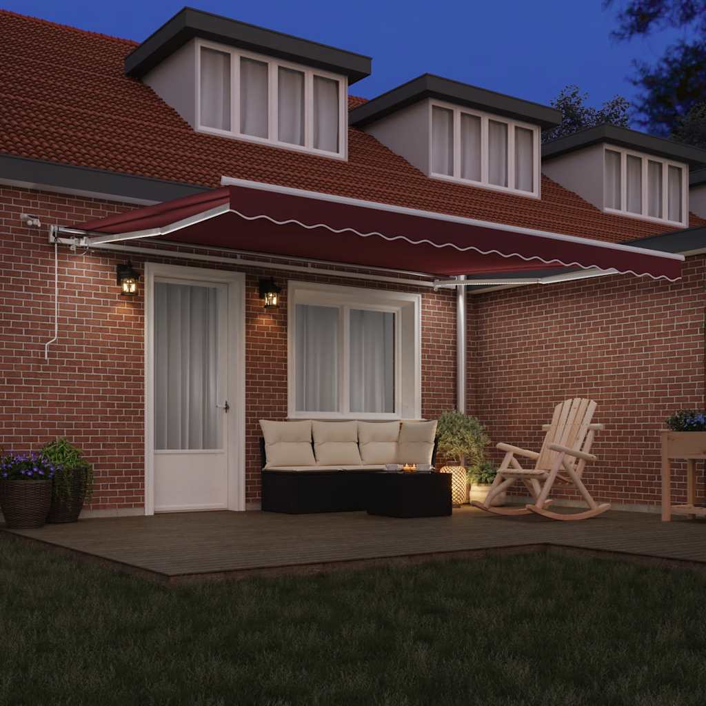 Tenda da sole elettrica con LED e sensore 4 x 3,5 m Borgogna
