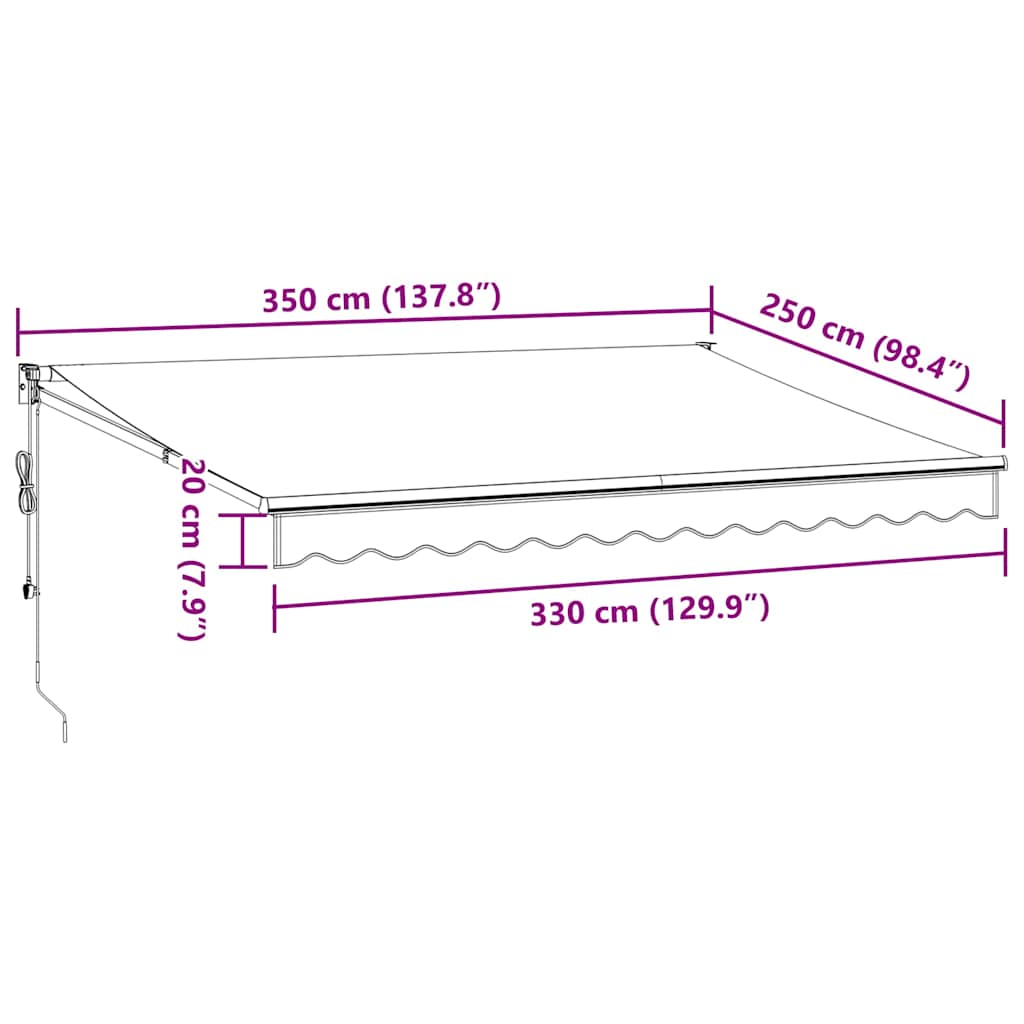 Tenda Retrattile Antracite e Bianca 3,5x2,5m Tessuto/Alluminio