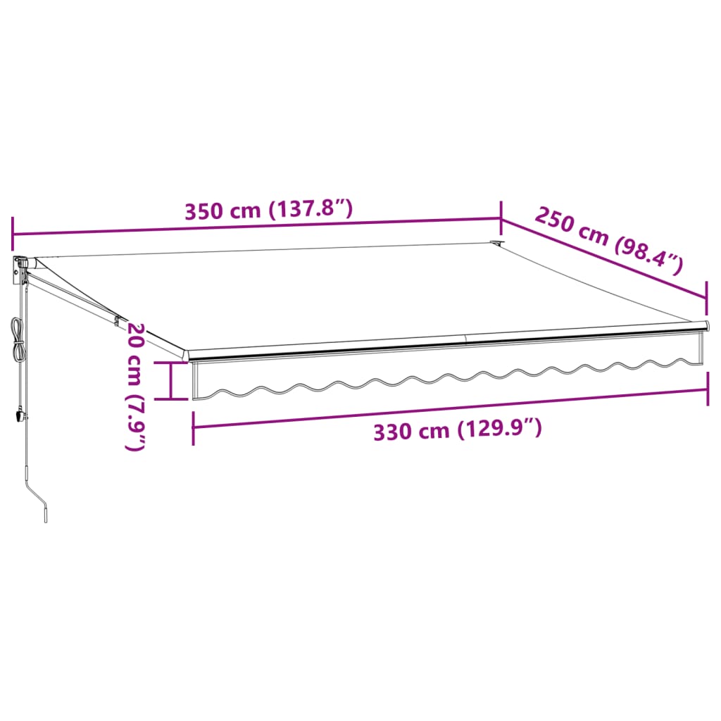 Tenda Retrattile Antracite e Bianca 3,5x2,5m Tessuto/Alluminio