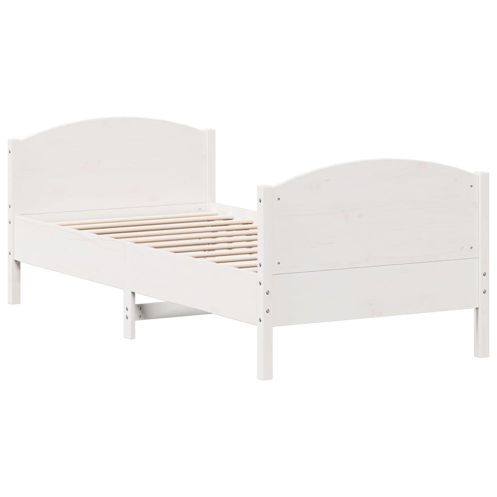 Letto senza Materasso Bianco 75x190 in Legno Massello di Pino - homemem39