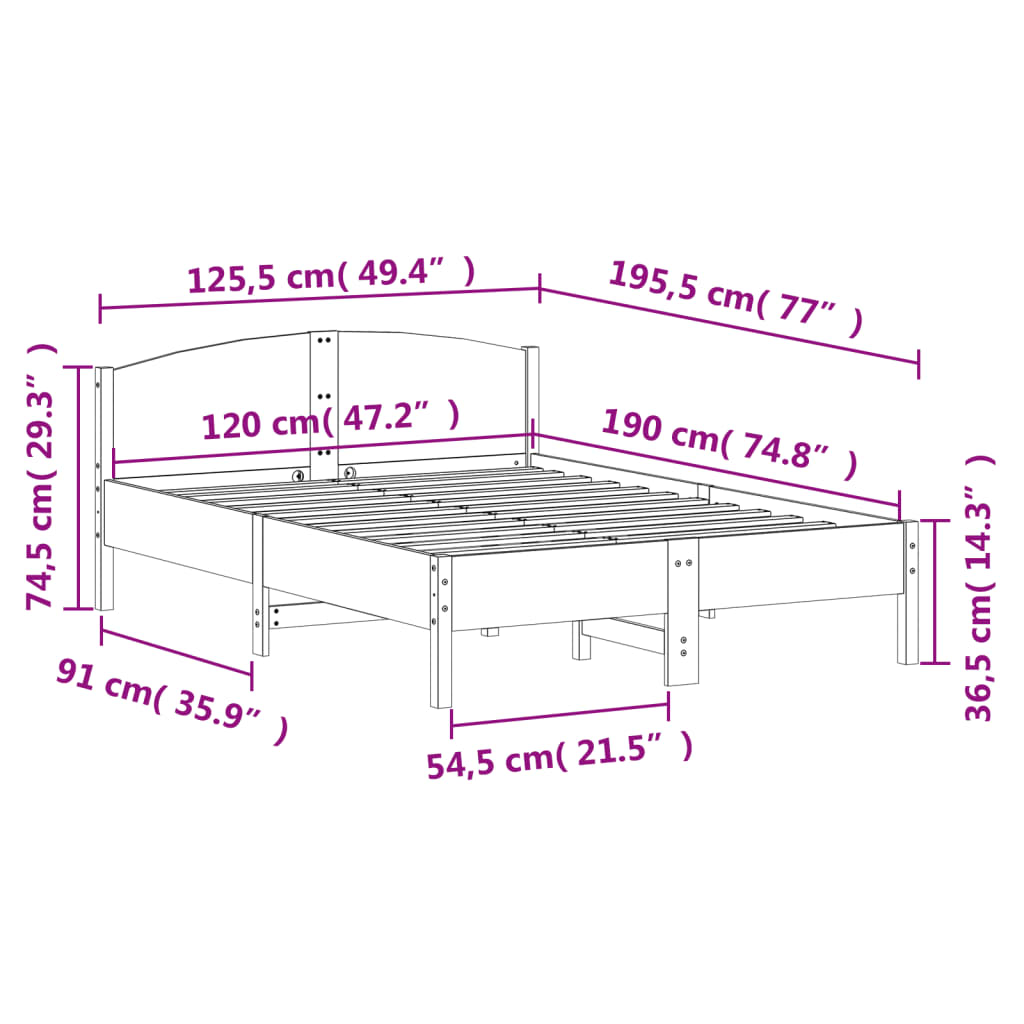 Letto senza Materasso Bianco 120x190 cm Legno Massello di Pino - homemem39