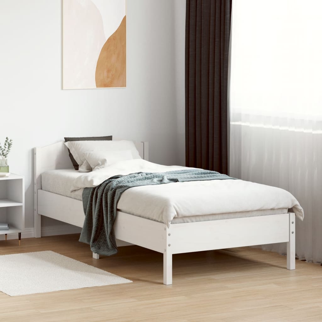 Letto senza Materasso Bianco 90x190 cm in Legno Massello Pino - homemem39