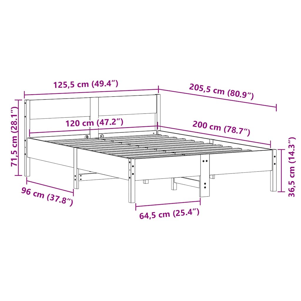 Letto senza Materasso Bianco 120x200 cm Legno Massello di Pino | homemem39