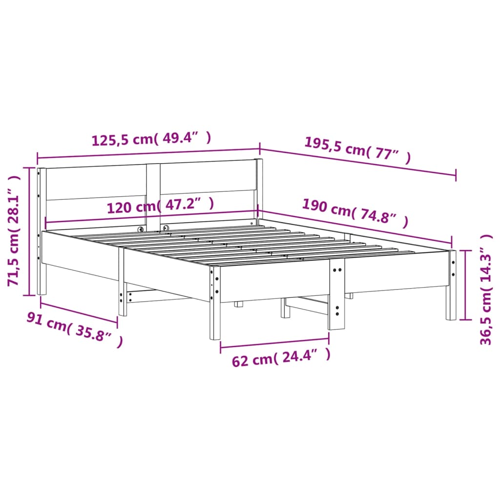 Letto senza Materasso Bianco 120x190 cm Legno Massello di Pino | homemem39