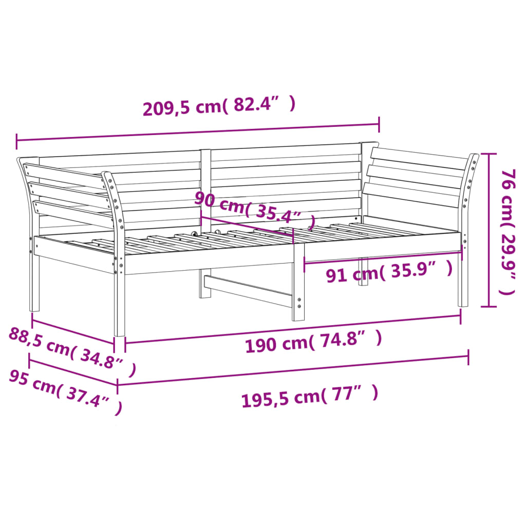 Dormeuse senza Materasso Marrone Cera 90x190 cm Legno di Pino - homemem39