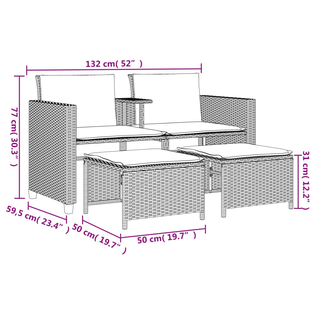 Divano Giardino 2Posti Tavolo Sgabelli Grigio Chiaro Polyrattan | homemem39